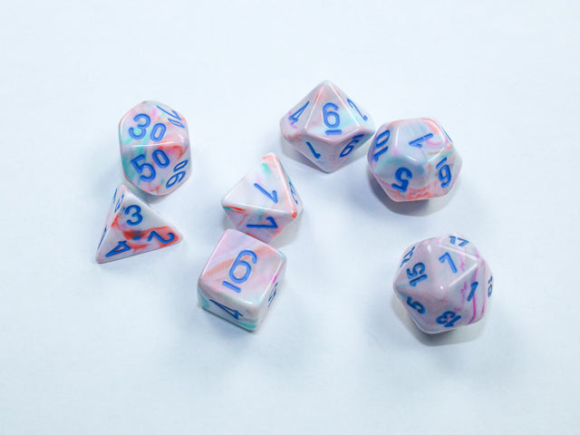 7 piece Mini Dice - Festive Pop Art / Blue