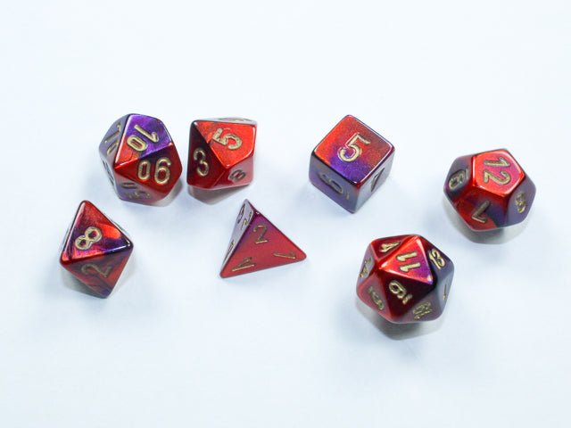 7 piece Mini Dice - Gemini Purple-Red / Gold