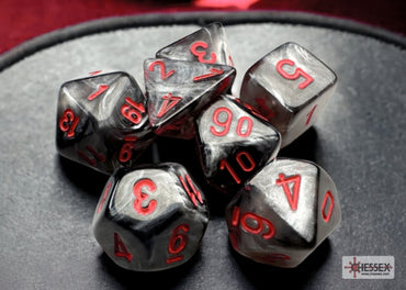 7 piece Mini Dice - Velvet Black/Red