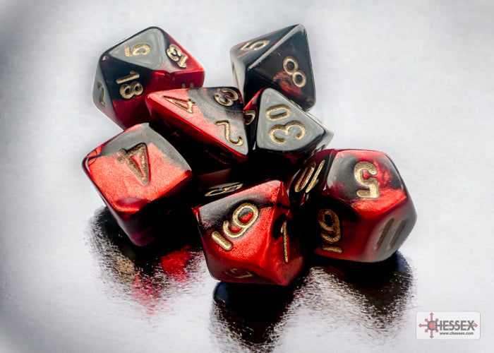 7 piece Mini Dice - Gemini Black-Red/Gold