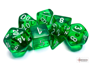 7 piece Mini Dice - Translucent Green / White