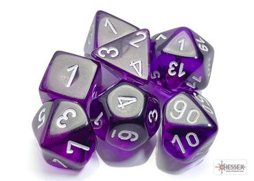 7 piece Mini Dice - Translucent Purple / White