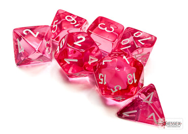 7 piece Mini Dice - Translucent Pink / White