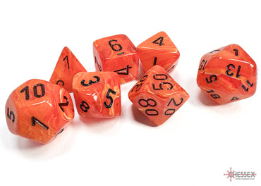 7 piece Mini Dice - Vortex Orange/Black