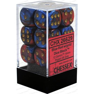 Dice: 12x D6: 16 mm: Gemini: Blue-Red / Gold