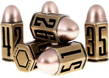 SIX D6 BULLET DICE SET BRASS METAL