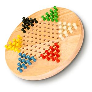 CHINESE CHECKERS, 7" WOOD W/PEGS